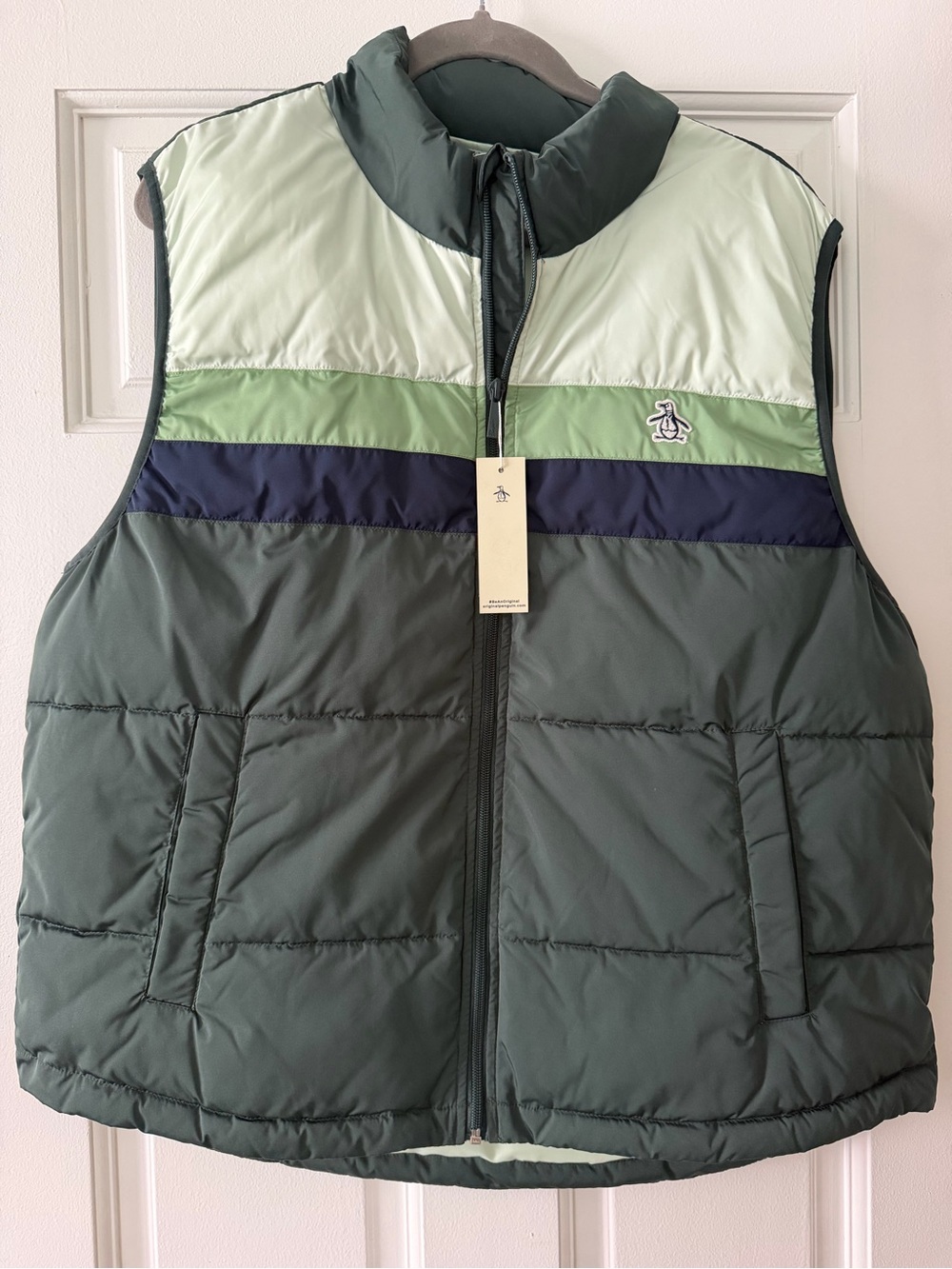 Original Penguin Colorblock Puffer Vest in Green, Navy & Mint